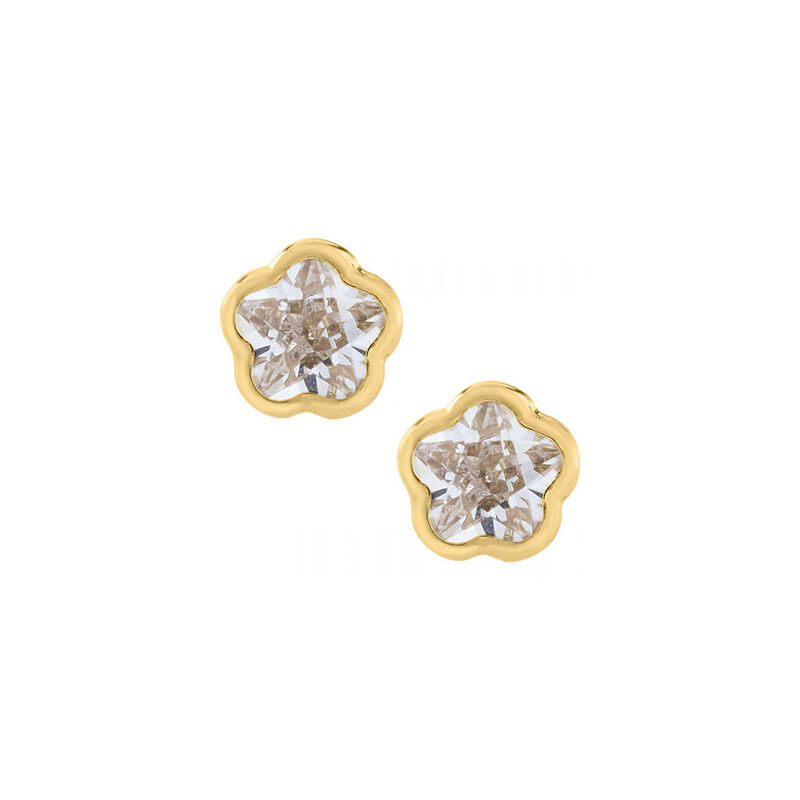 Flower Crystal Cross Baby Earrings in 14k Yellow Gold with Safety Backs image number null