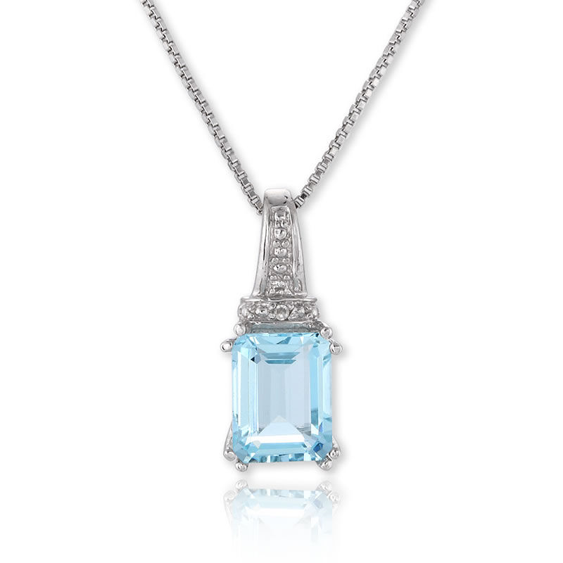 Aquamarine Emerald-Cut Diamond Pendant in Sterling Silver image number null