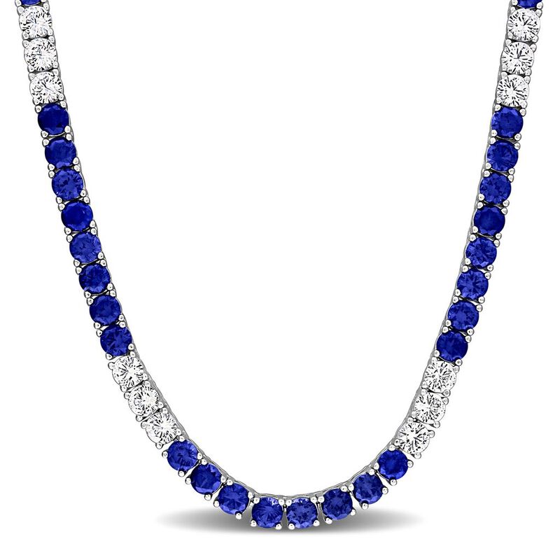 Created Blue Sapphire & Created White Sapphire Tennis Necklace in Sterling Silver image number null