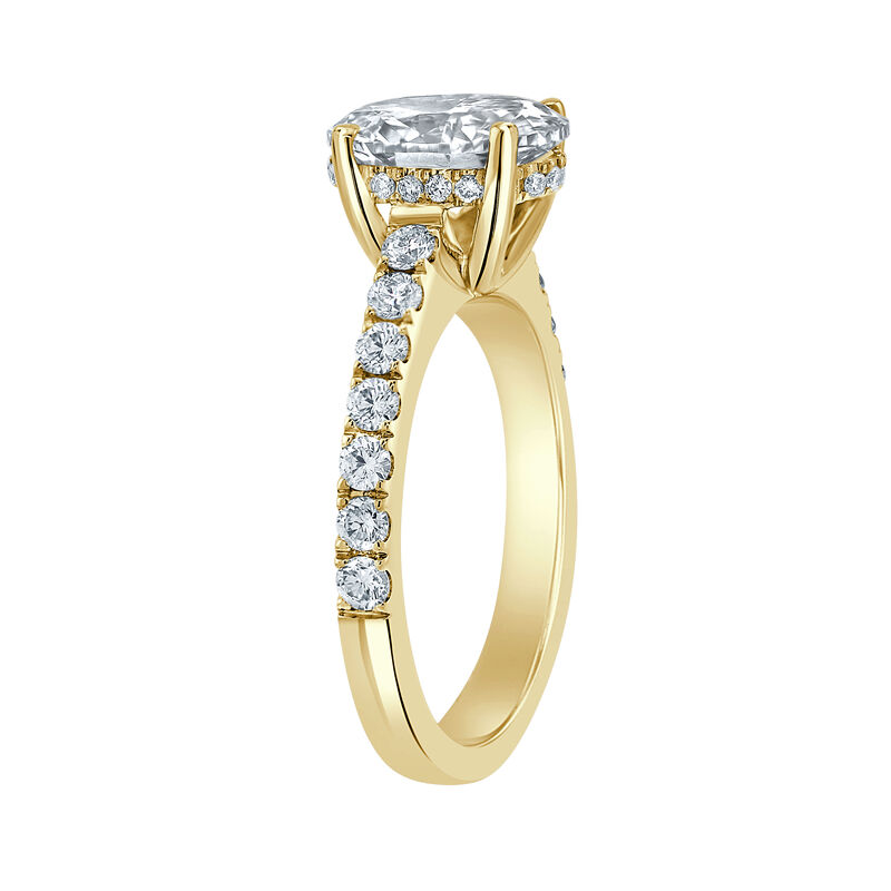 Oval-Cut Lab Grown 2 5/8 Diamond Hidden Halo Classic Cathedral Engagement Ring in 14k Yellow Gold image number null