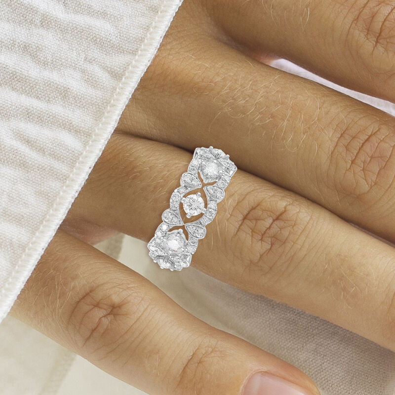 Round Natural Diamond 1ctw. Open Lace Wedding Ring in 14k White Gold image number null