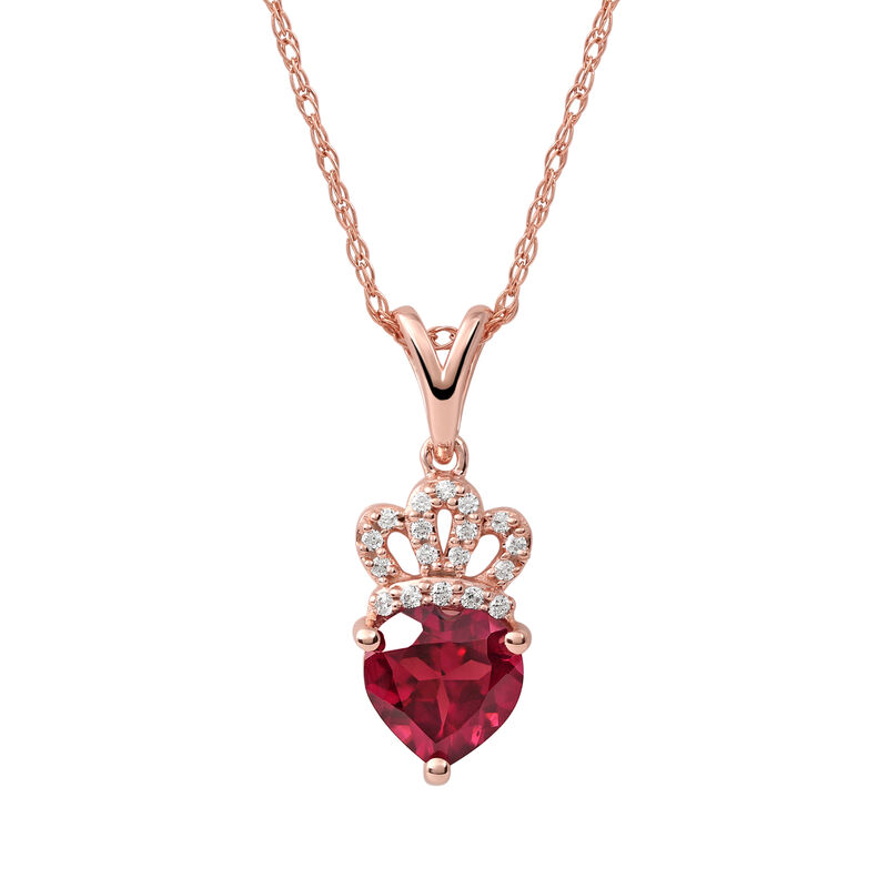 Rhodalite Garnet & Diamond Heart Tiara Pendant in 10k Rose Gold image number null