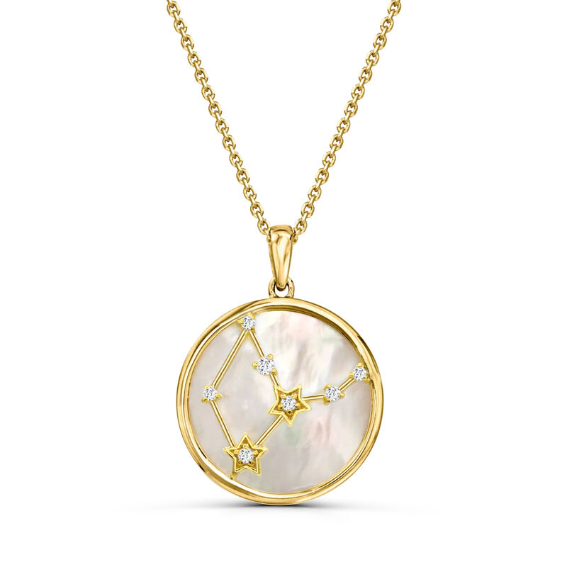 Mother of Pearl & White Topaz Virgo Pendant Gold Plated image number null