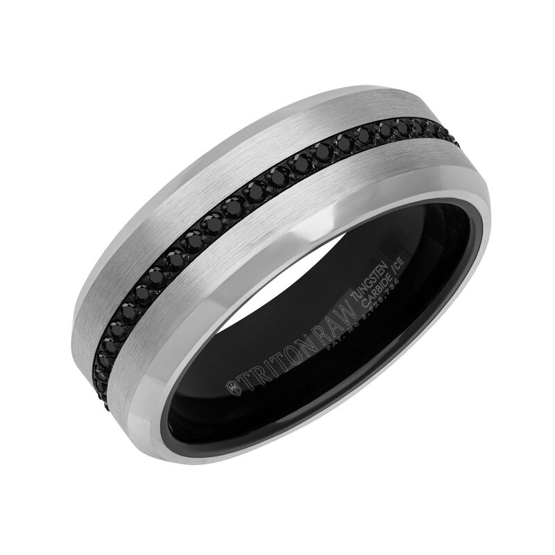 Men's Edge & White Tungsten Wedding Ring (8mm) image number null