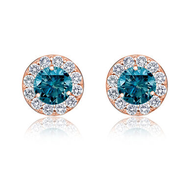 Blue 1ct. t.w. Diamond Halo Stud Earrings in 14k Rose Gold