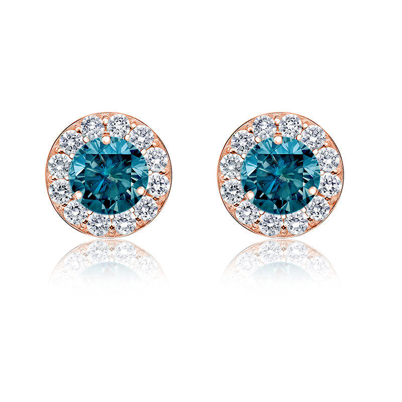 Blue 1ct. t.w. Diamond Halo Stud Earrings in 14k Rose Gold image number null