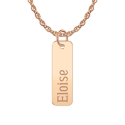 High Polished Engravable Name Tag Necklace in 14k Rose Gold