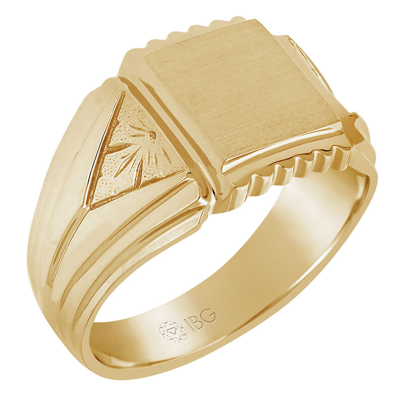 Satin Top and Triangular Cut Sides Signet Ring 10x10mm in 14k Yellow Gold image number null