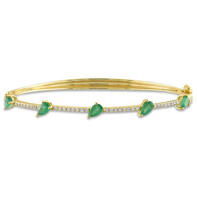 Emerald & Diamond Bangle Bracelet in 14k Yellow Gold