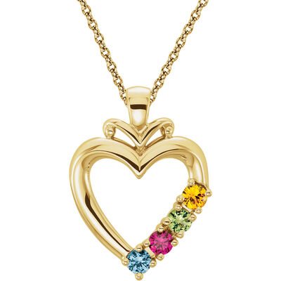 4-Stone Family Heart Pendant in 14k Yellow Gold