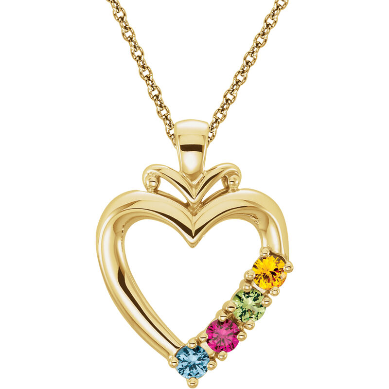 4-Stone Family Heart Pendant in 14k Yellow Gold image number null