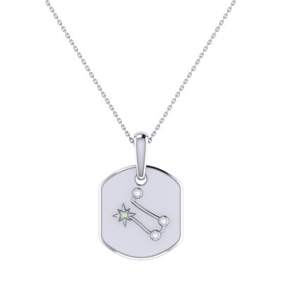 Diamond and Moonstone Gemini Constellation Zodiac Tag Necklace in Sterling Silver