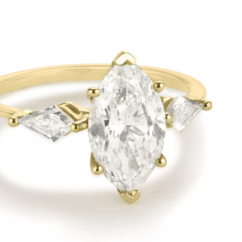 Marquise-Cut Lab Grown 2 3/8ctw. Diamond with Kite Shape Side Accents Three-Stone Engagement Ring in 14k Yellow Gold image number null