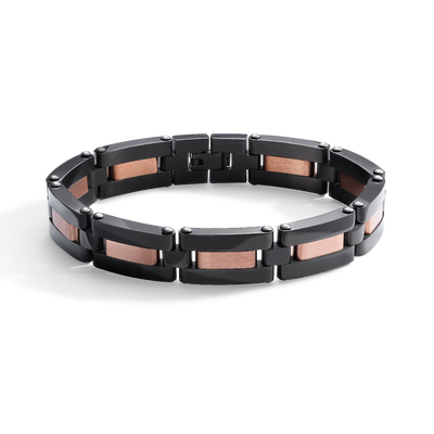 Men's Link Bracelet in Black & Rose Plated Stainless Steel
