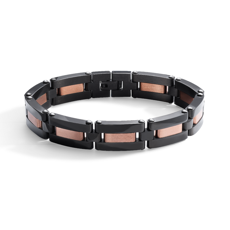 Men's Link Bracelet in Black & Rose Plated Stainless Steel image number null