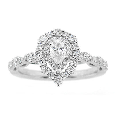 Penelope. 5/8ctw. Pear-Shaped Diamond Double Halo Engagement Ring in 14K White Gold
