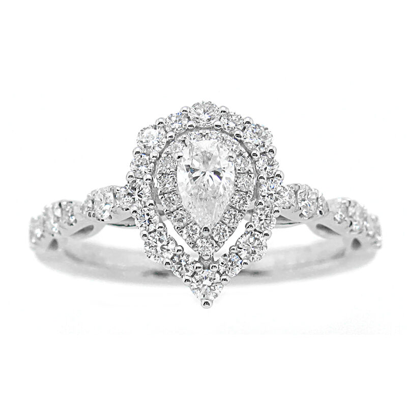 Penelope. 5/8ctw. Pear-Shaped Diamond Double Halo Engagement Ring in 14K White Gold image number null