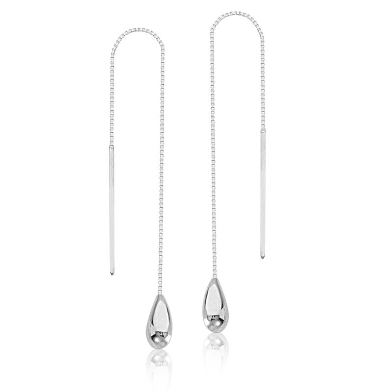 Tear Drop Box Chain Threaded Dangle Earrings in 14k White Gold image number null