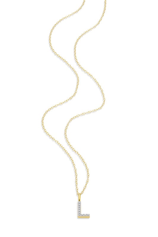 Lab Grown Diamond Letter L Initial Pendant Necklace in 14k Yellow Gold Plated Sterling Silver image number null