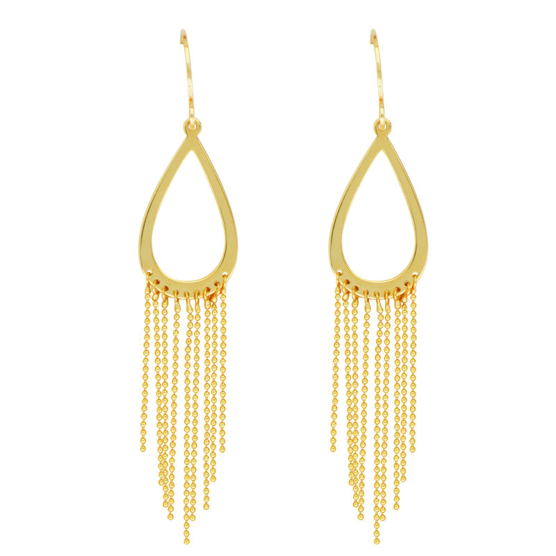 Tear Drop Gypsy Drape Beaded Chain Fashion Earrings in 14k Yellow Gold image number null