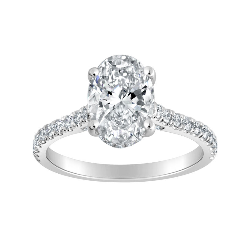 Oval-Cut Lab Grown 2 3/8ctw. Diamond Hidden Halo Cathedral Engagement Ring in 14k White Gold image number null