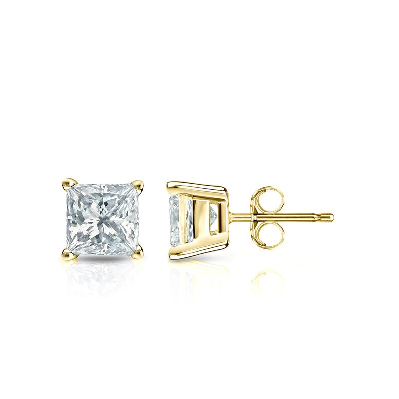 Princess-Cut Lab Grown 1.40ctw. EF SI Diamond Stud Earrings in 14k Yellow Gold image number null