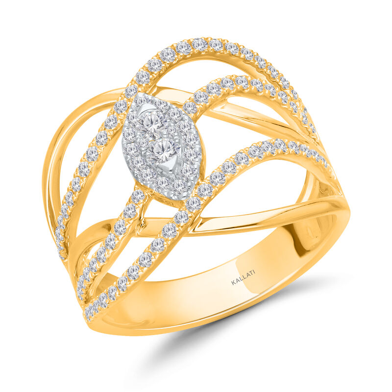 Marquise Cluster Diamond Crossover Ring in 14K Yellow Gold image number null