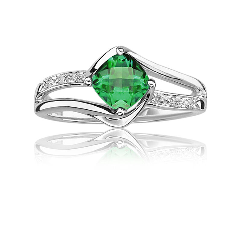 Created Emerald & Diamond Birthstone Ring in Sterling Silver image number null