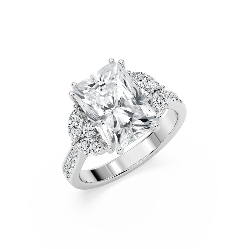 Radiant Lab Grown Diamond 5 3/4ctw. Engagement Ring with Marquise and Round Accents in 14k White Gold image number null
