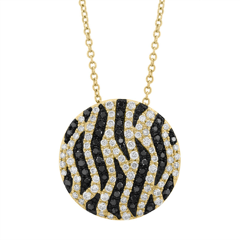 EFFY .81ctw. White & Black Diamond Animal Print Circle Fashion Pendant in 14k Yellow Gold image number null