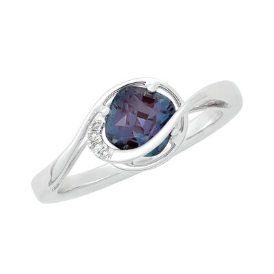 Chatham Flame Created Alexandrite Swirl Ring in 14k White Gold