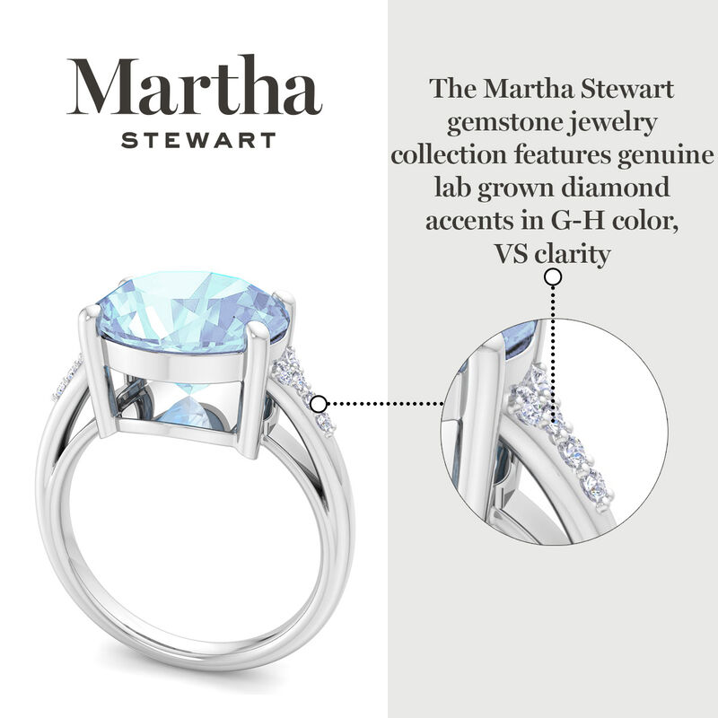 Martha Stewart Oval Aquamarine and Lab Grown Diamond Ring in Sterling Silver image number null