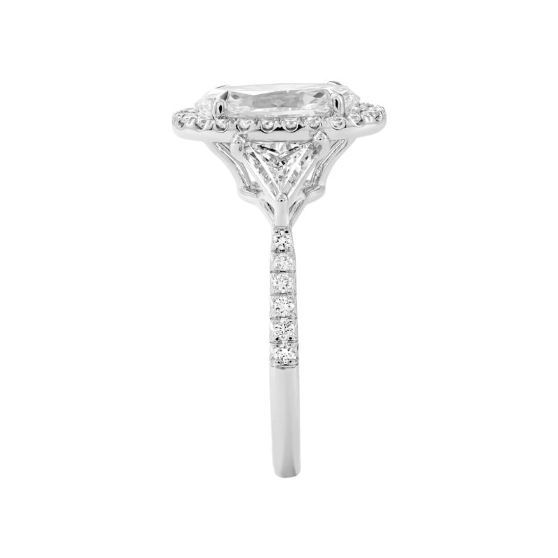 Oval Lab Grown Diamond 2 1/2ctw. Halo Three Stone Engagement Ring in 14k White Gold image number null