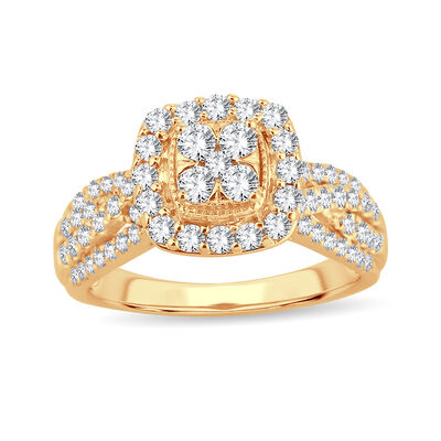 Coco. Lab Grown 1ctw.  Diamond Composite Halo Multi-Row Engagement Ring in 10k Yellow Gold