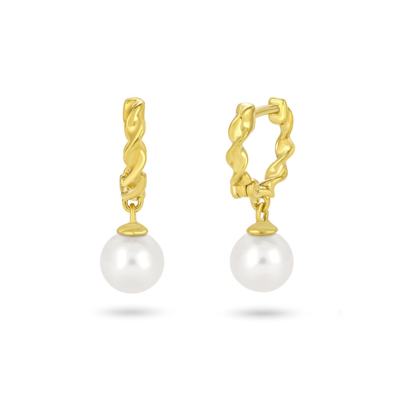 Lily, Gold Plated Freshwater Pearl Huggie Hoop Earrings image number null
