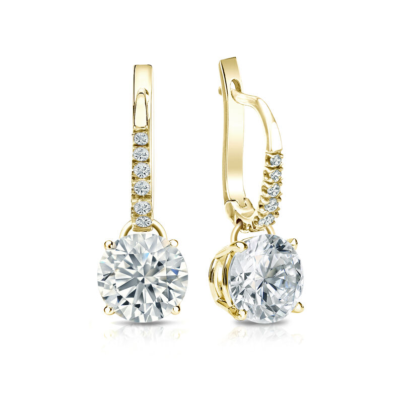 Diamond 2ctw. 4-Prong Round Drop Earrings in 18k Yellow Gold I1 Clarity image number null