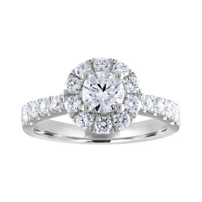 Lab Grown 1 1/2ct. Diamond Round Halo Engagement Ring in 14k White Gold