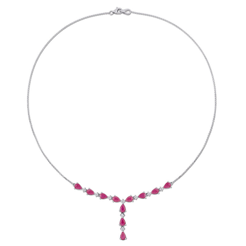 Pear Ruby & Diamond Lariat Necklace in 14k White Gold image number null
