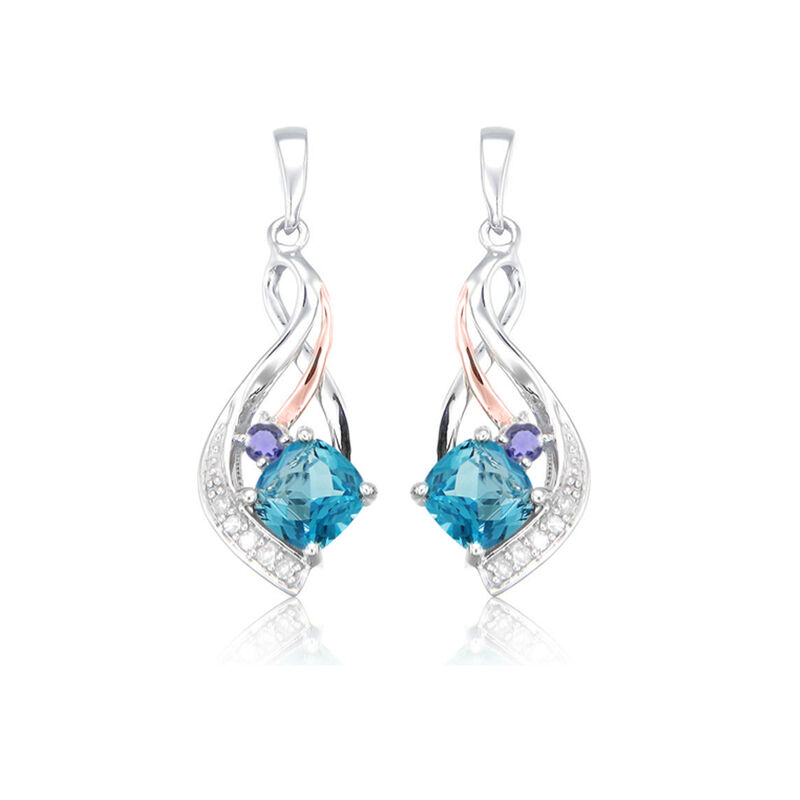Cushion-Cut Blue Topaz & Iolite Birthstone Earrings in Sterling Silver image number null