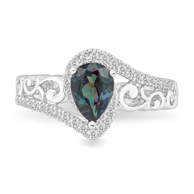 JK Crown Pear-Shaped Created Alexandrite Swirl Ring in 10k White Gold image number null