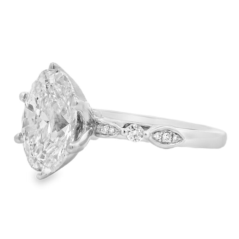 Oval Lab Grown Diamond 3 1/5ctw. Bezel Accent Engagement Ring in 14k White Gold image number null