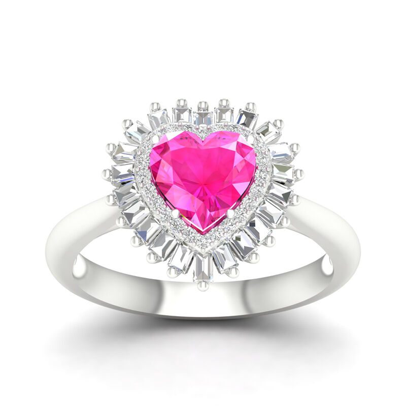 Created Pink & White Sapphire Heart Halo Ring in Sterling Silver image number null