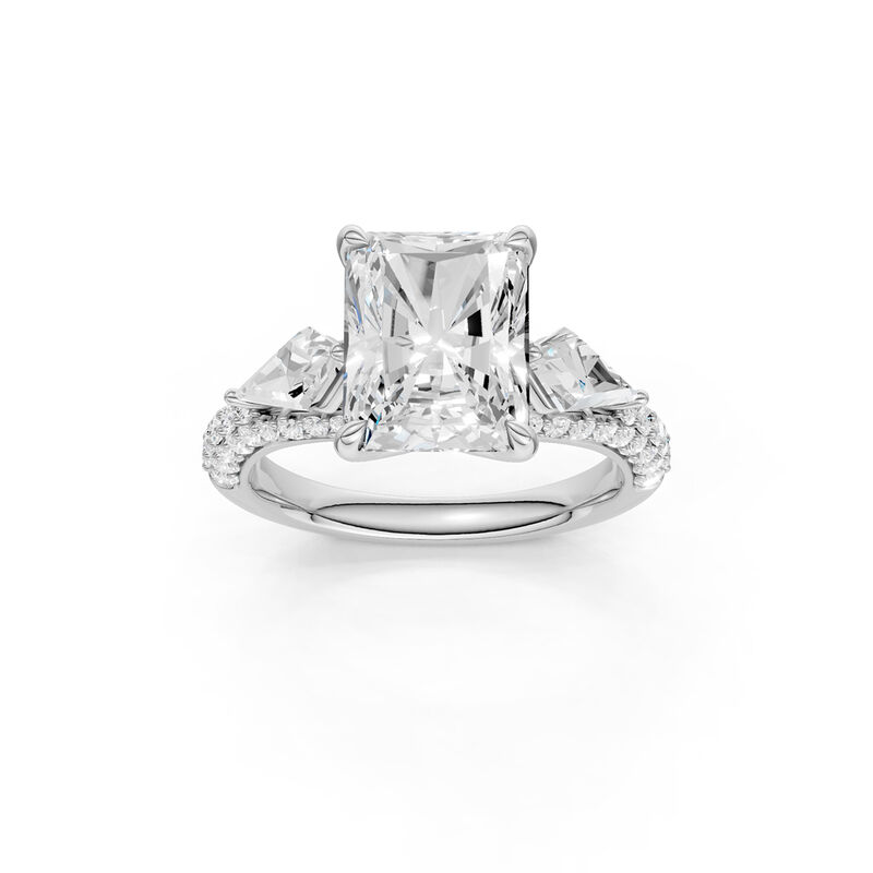Radiant Lab Grown Diamond 4ctw. Three Stone Plus Engagement Ring with Kite Lab Grown Diamonds in 14k White Gold image number null