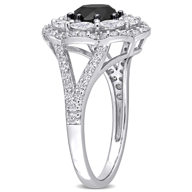 Black Diamond & Created Moissanite Halo Engagement Ring in 10k White Gold image number null