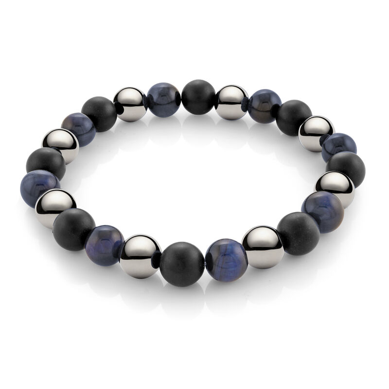 Blue Tigers Eye Hematite and Onyx Beaded Bracelet in Black image number null