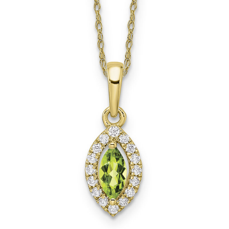 Marquise-Cut Peridot & Diamond Pendant in 10k Yellow Gold image number null