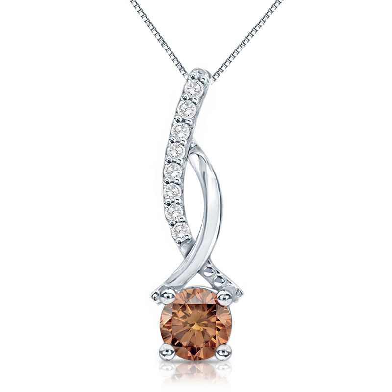 Genuine Champagne & White Diamond 1/2ct. Pendant in 14k White Gold image number null