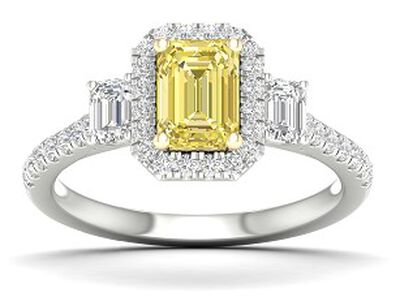 JK Crown 1 3/4ctw. Lab Grown Yellow & White Diamond Three-Stone Ring in 14k White Gold