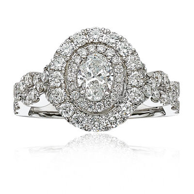 Ophelia. Oval Diamond Double Halo Engagement Ring in 14k White Gold