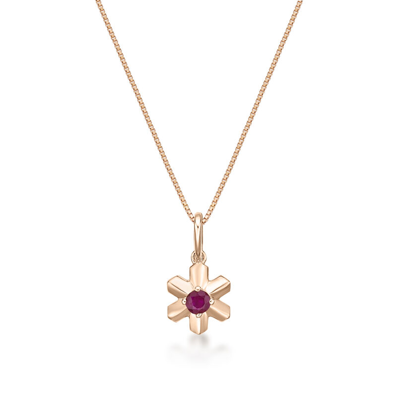 Ruby Flower Pendant in Rose Gold Plated Sterling Silver image number null